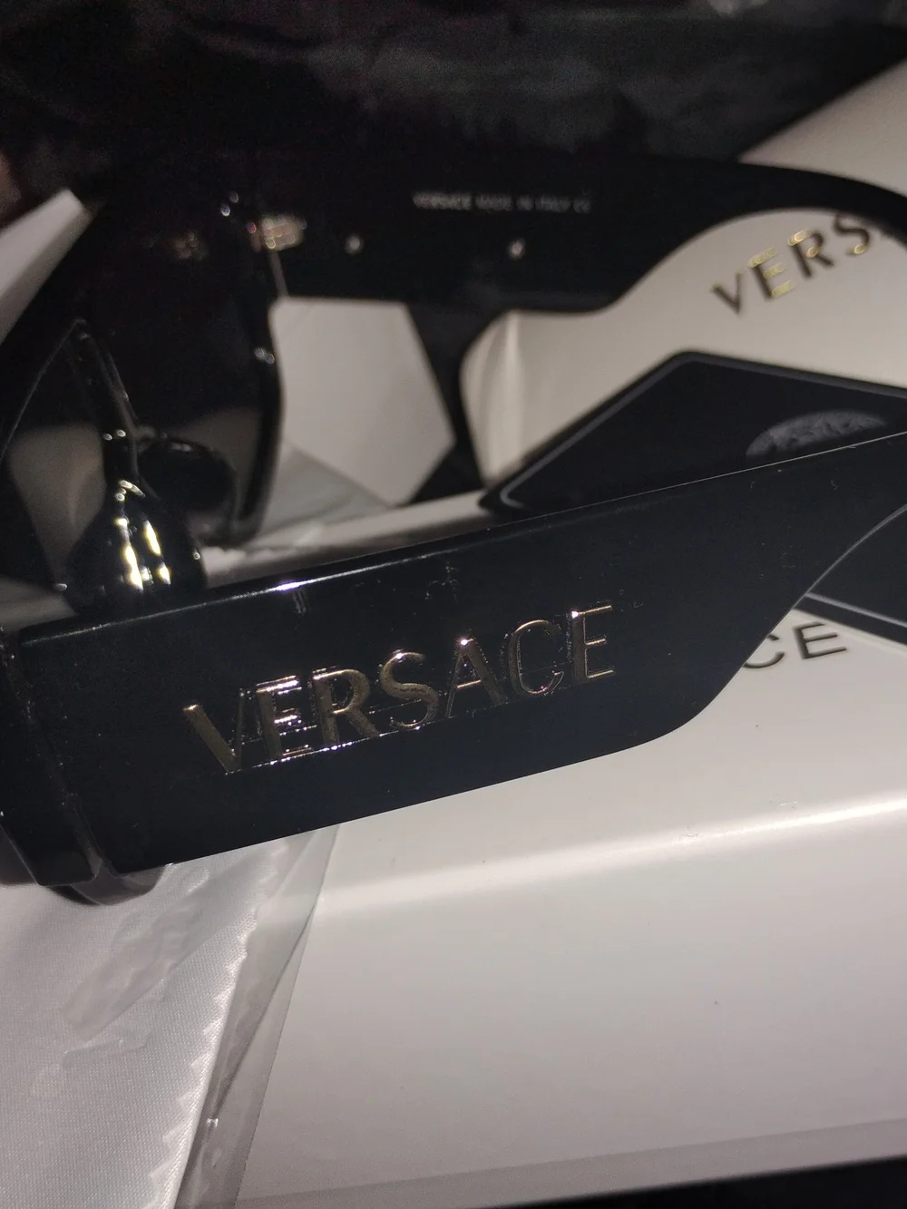 Versace Black And Gold Nib Sunglasses with Gold Logo - Picture 2 of 10